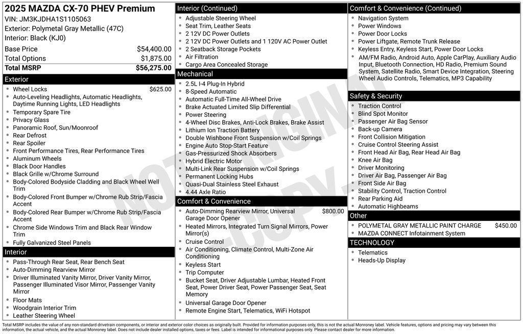 new 2025 Mazda CX-70 car, priced at $55,031