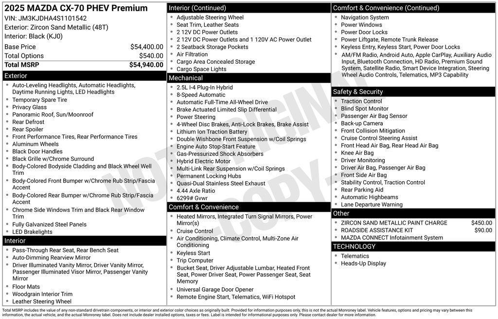 new 2025 Mazda CX-70 car, priced at $53,963