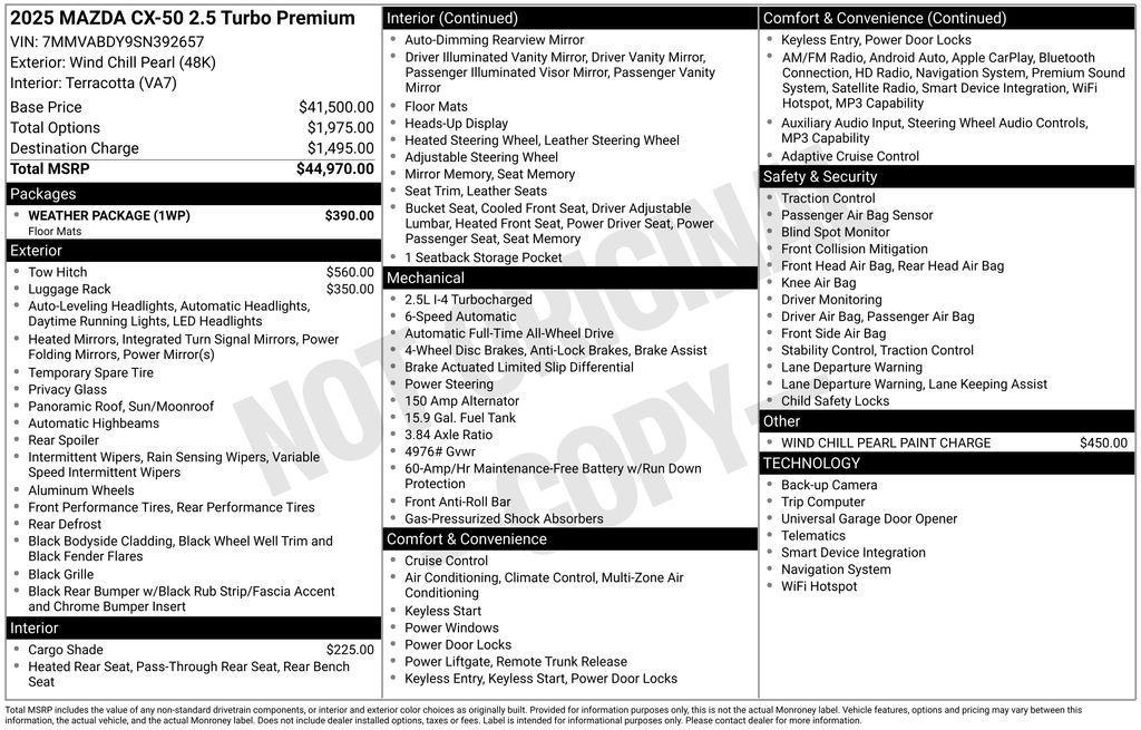 new 2025 Mazda CX-50 car, priced at $43,078