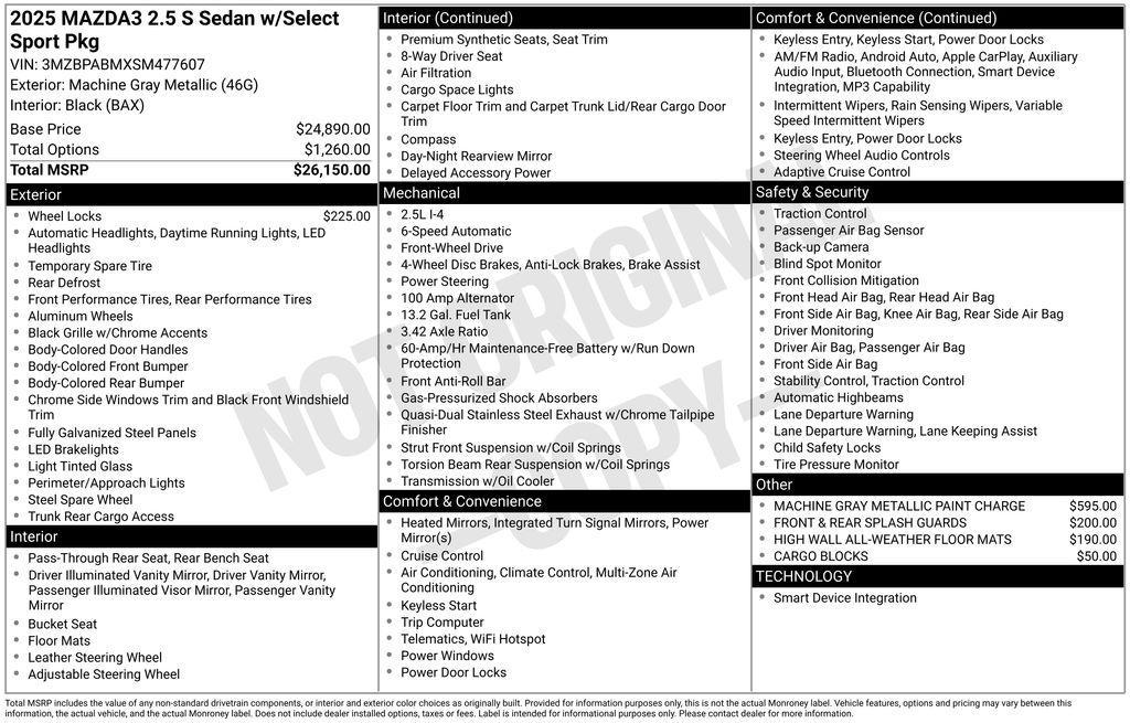 new 2025 Mazda Mazda3 car, priced at $27,385