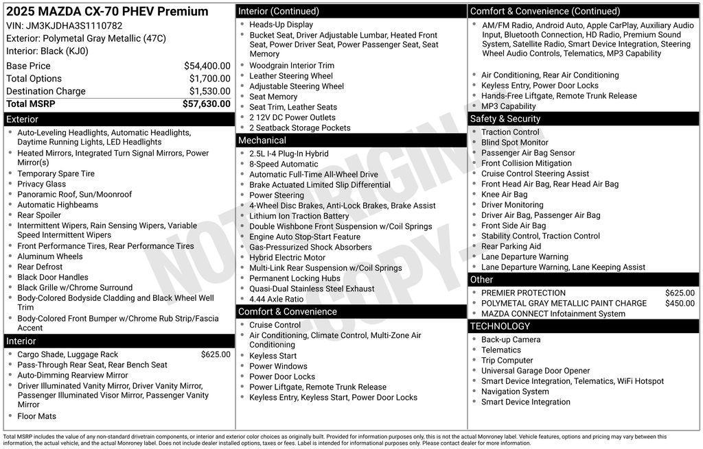 new 2025 Mazda CX-70 car, priced at $54,891