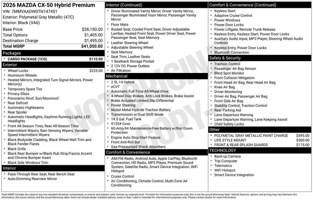 new 2026 Mazda CX-50 car, priced at $39,869