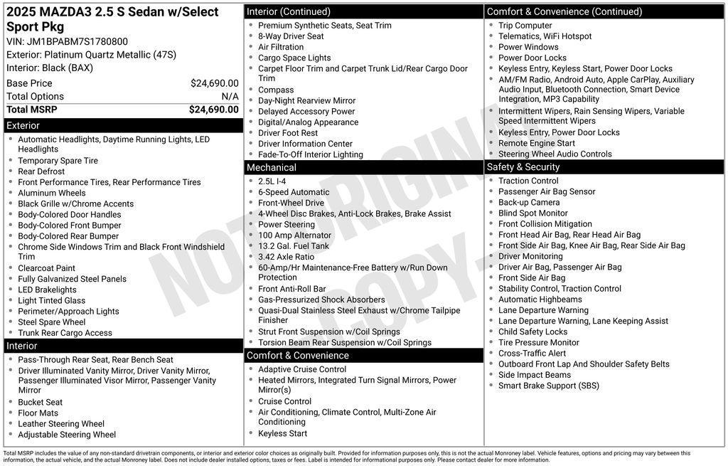 new 2025 Mazda Mazda3 car, priced at $26,075