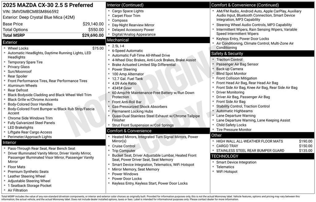 new 2025 Mazda CX-30 car, priced at $27,096