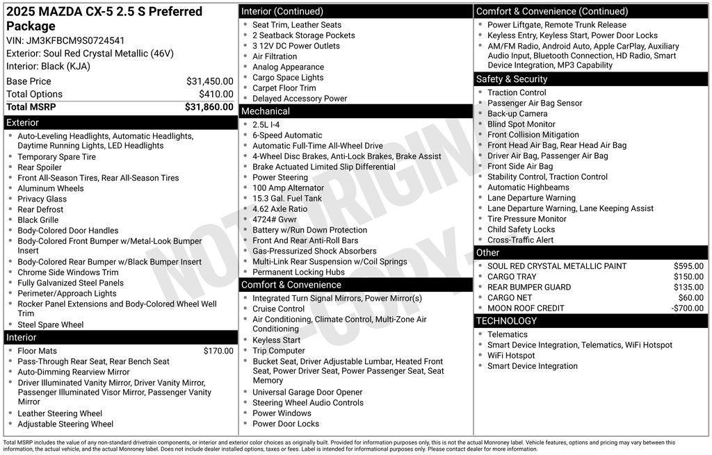 new 2025 Mazda CX-5 car, priced at $31,978