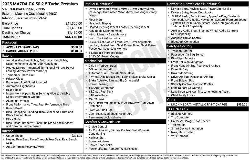 new 2025 Mazda CX-50 car, priced at $42,120