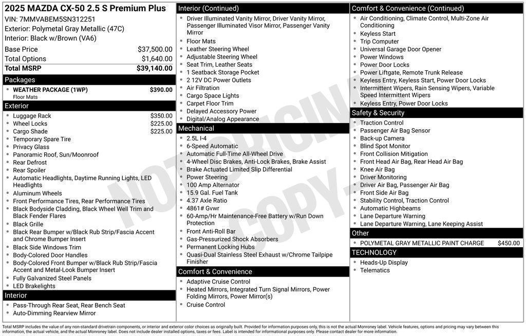 new 2025 Mazda CX-50 car, priced at $38,835