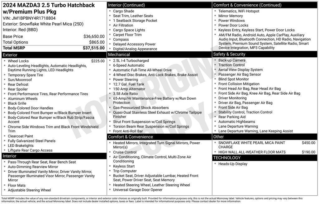 used 2024 Mazda Mazda3 car, priced at $36,888