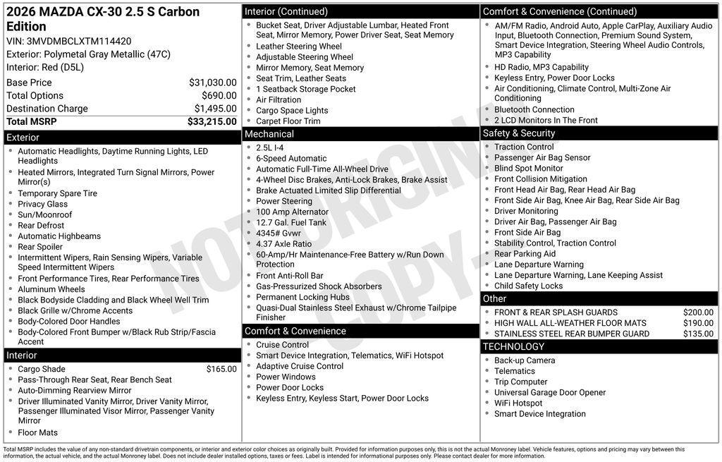 new 2026 Mazda CX-30 car, priced at $32,301