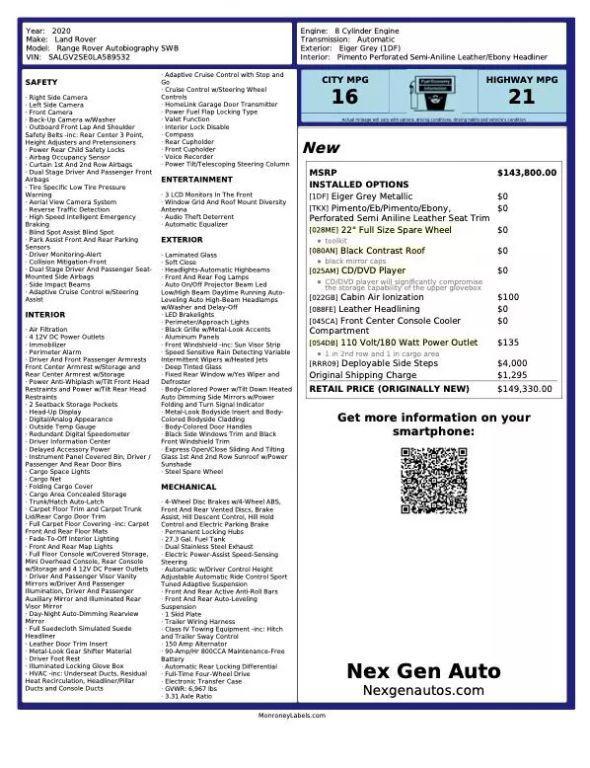 used 2020 Land Rover Range Rover car, priced at $54,890