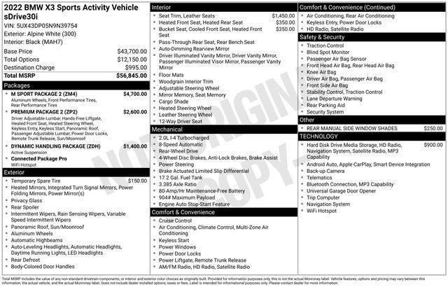 used 2022 BMW X3 car, priced at $30,100