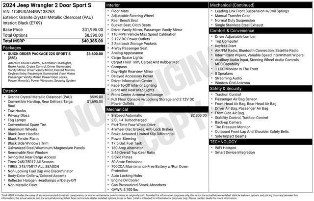 used 2024 Jeep Wrangler car, priced at $35,691