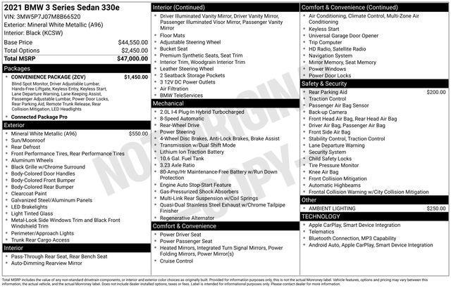 used 2021 BMW 330e car, priced at $24,980