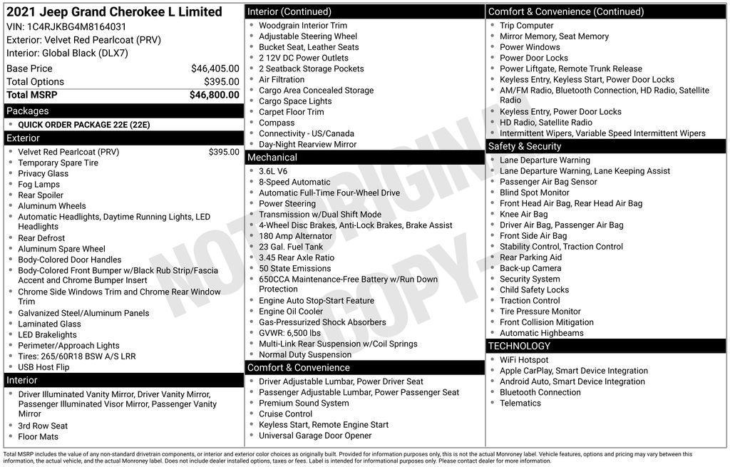 used 2021 Jeep Grand Cherokee L car, priced at $27,725