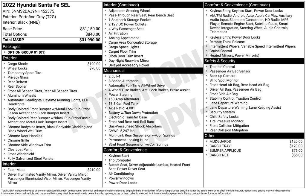 used 2022 Hyundai Santa Fe car, priced at $22,590