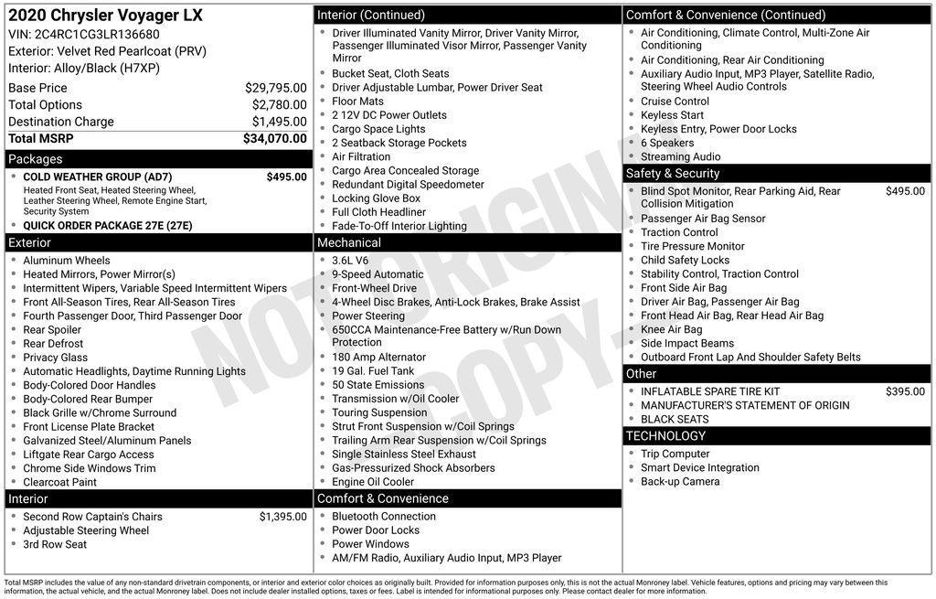 used 2020 Chrysler Voyager car, priced at $17,950