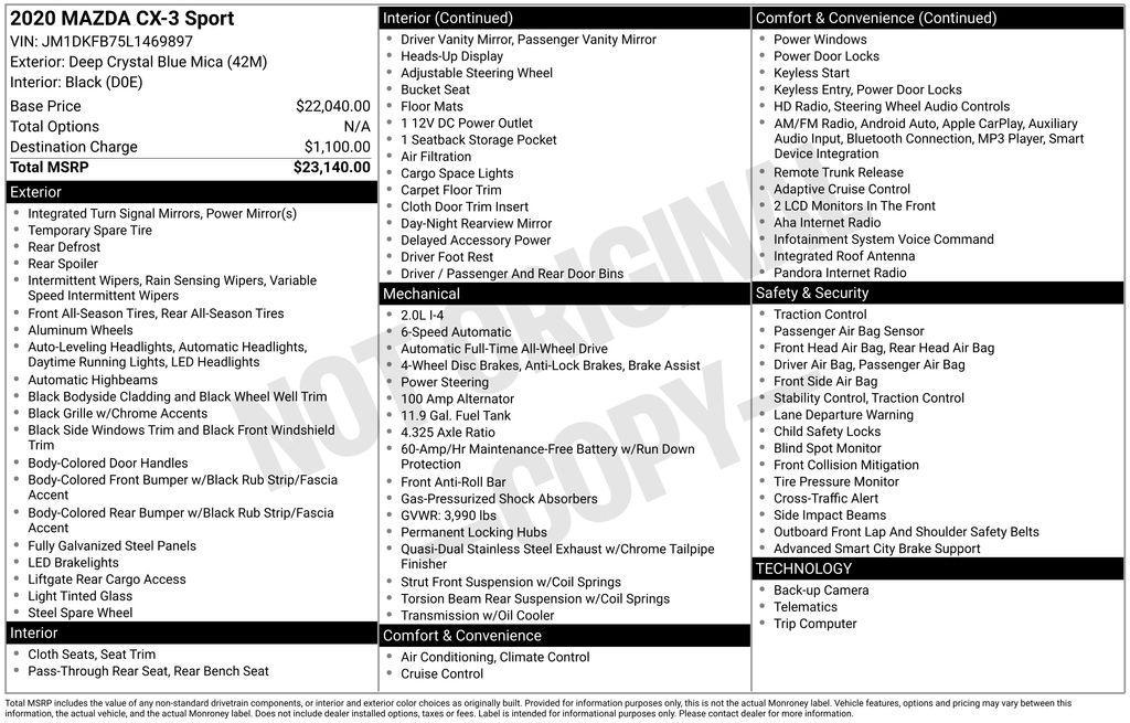 used 2020 Mazda CX-3 car, priced at $18,450