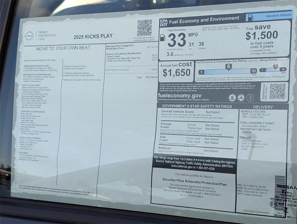 new 2025 Nissan Kicks car, priced at $21,979