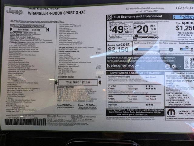 new 2025 Jeep Wrangler 4xe car, priced at $49,991