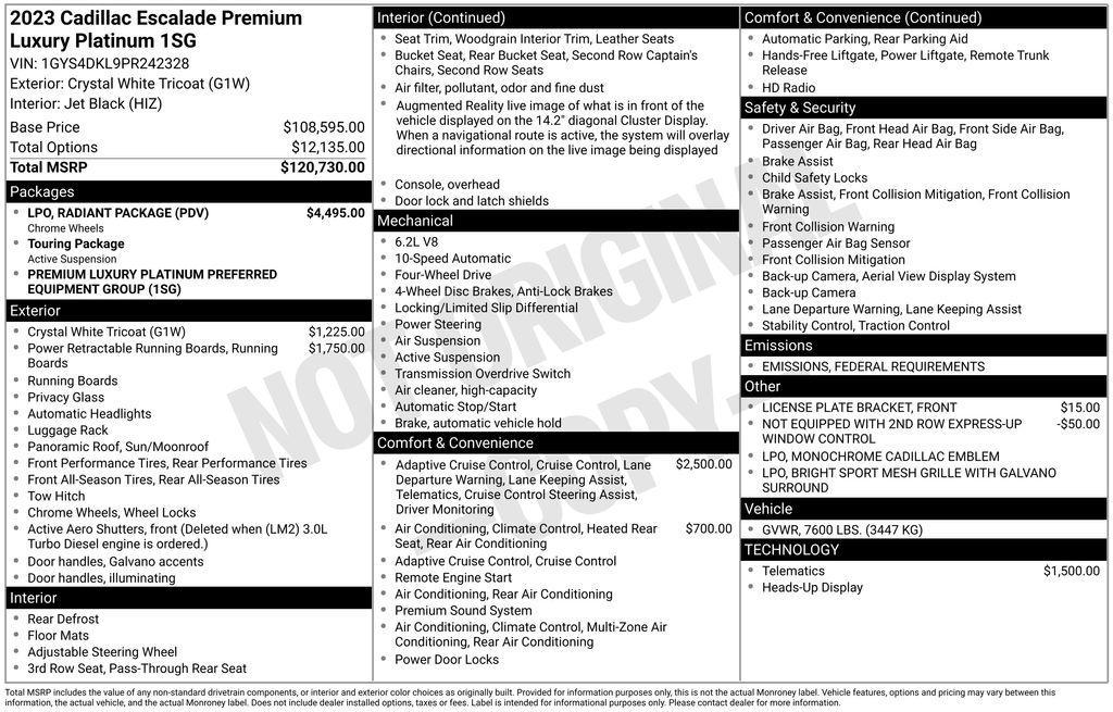 used 2023 Cadillac Escalade car, priced at $78,913