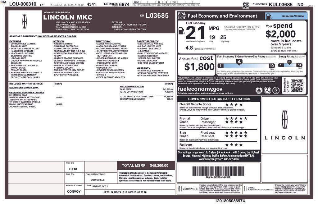 used 2019 Lincoln MKC car, priced at $15,811