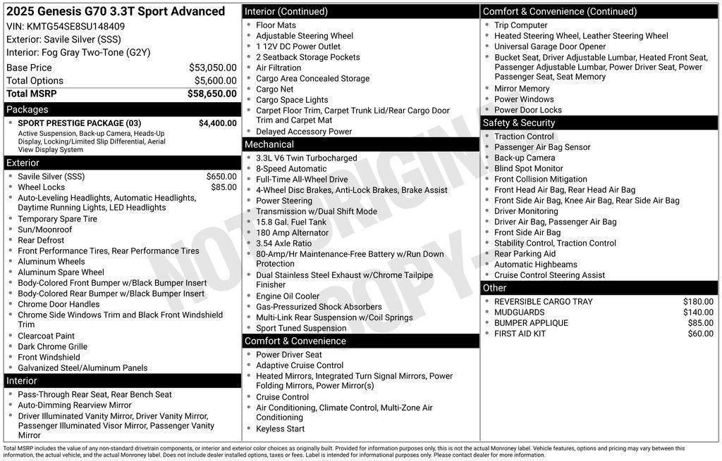 used 2025 Genesis G70 car, priced at $44,499