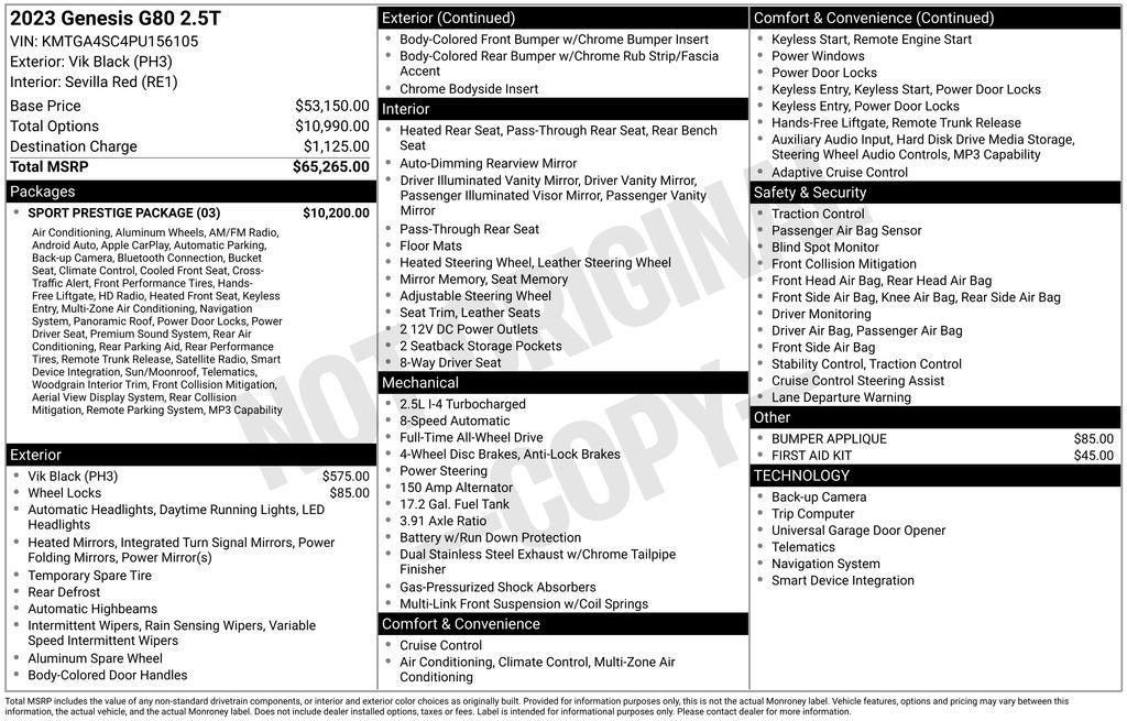 used 2023 Genesis G80 car, priced at $37,352