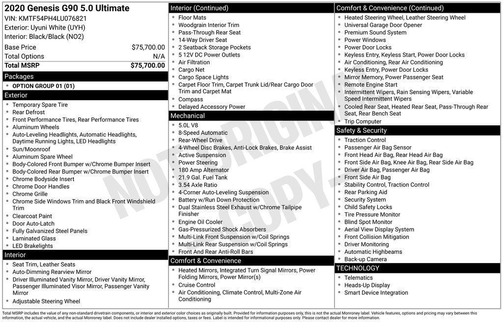 used 2020 Genesis G90 car, priced at $35,900