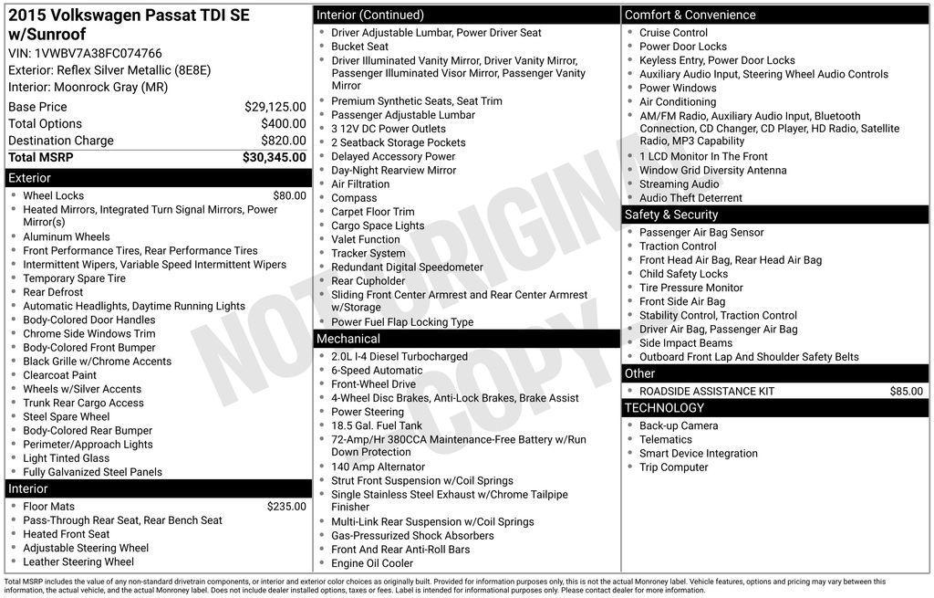 used 2015 Volkswagen Passat car, priced at $8,150