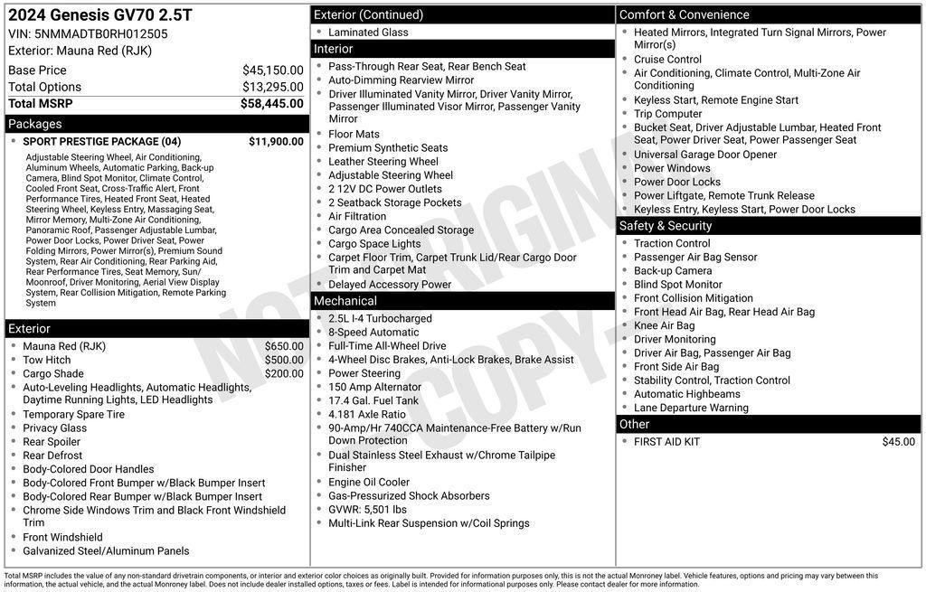 used 2024 Genesis GV70 car, priced at $45,800