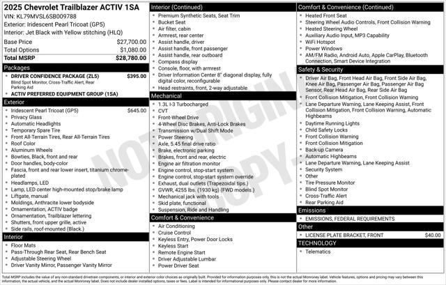 new 2025 Chevrolet TrailBlazer car, priced at $28,035