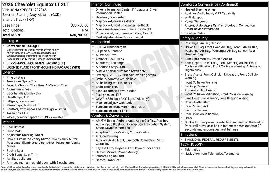 new 2026 Chevrolet Equinox car, priced at $29,154