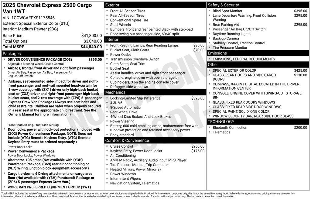 new 2025 Chevrolet Express 2500 car, priced at $45,485