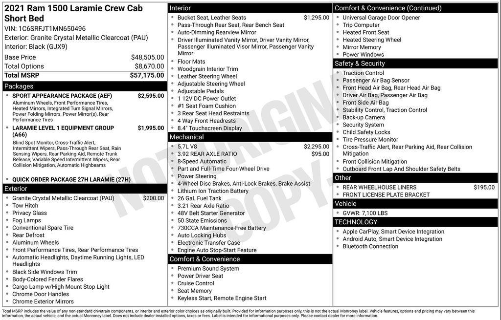 used 2021 Ram 1500 car, priced at $34,868