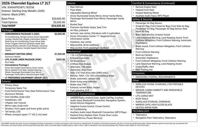 new 2026 Chevrolet Equinox car, priced at $32,932