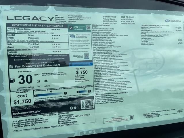 new 2025 Subaru Legacy car, priced at $29,319