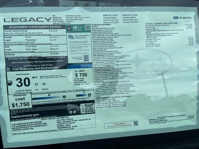 new 2025 Subaru Legacy car, priced at $29,442