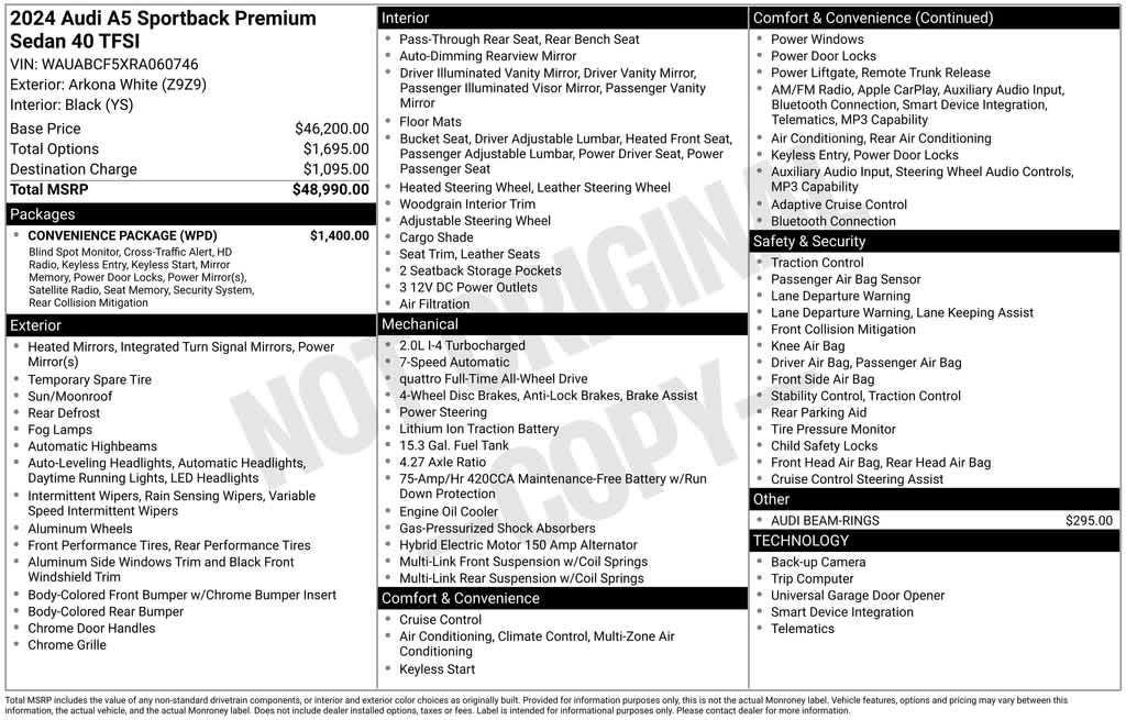 used 2024 Audi A5 Sportback car, priced at $35,948