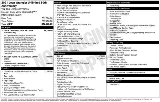 used 2021 Jeep Wrangler Unlimited car, priced at $34,655