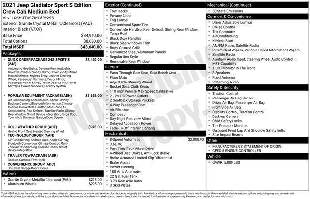 used 2021 Jeep Gladiator car, priced at $27,308