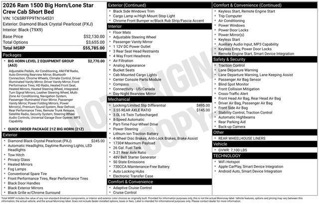 new 2026 Ram 1500 car, priced at $55,765