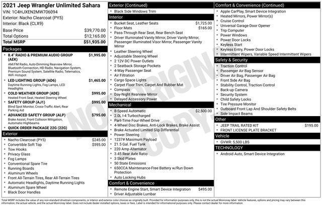 used 2021 Jeep Wrangler Unlimited car, priced at $34,681
