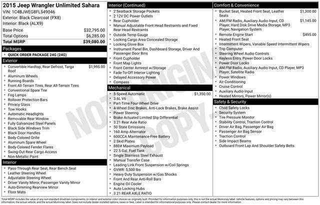 used 2015 Jeep Wrangler Unlimited car, priced at $16,375