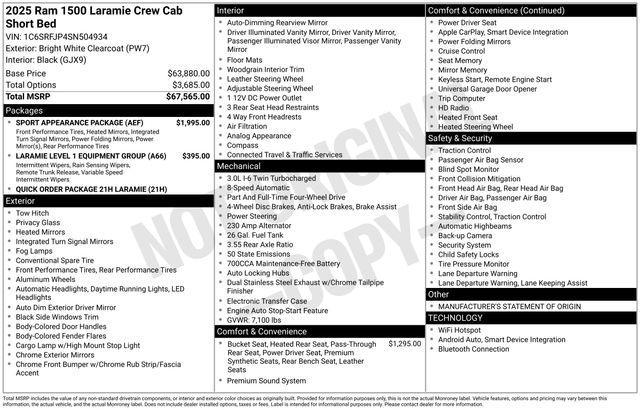 new 2025 Ram 1500 car, priced at $58,276