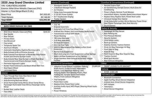 used 2020 Jeep Grand Cherokee car, priced at $23,974