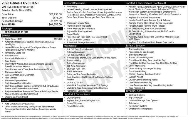 used 2023 Genesis GV80 car, priced at $48,888