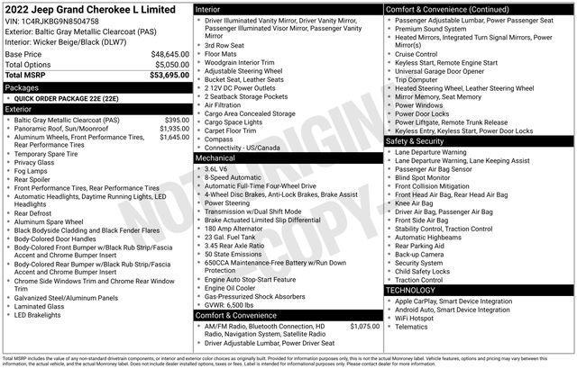 used 2022 Jeep Grand Cherokee L car, priced at $33,506