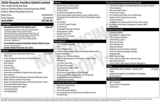 used 2020 Chrysler Pacifica Hybrid car, priced at $31,625