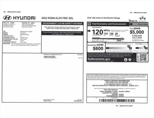 used 2023 Hyundai Kona EV car, priced at $19,999