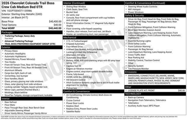 new 2026 Chevrolet Colorado car, priced at $39,445